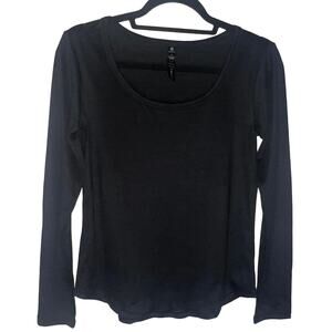 Danskin Womens Long Sleeve Stretch Top, Pullover Round Neck Shirt Black S NWOT